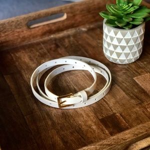 J Crew Skinny White Leather Belt w/ Gold Buckle